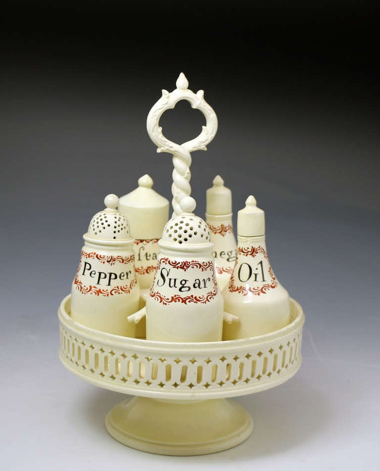 Antique Period English Creamware Pottery Cruet, 18th Century