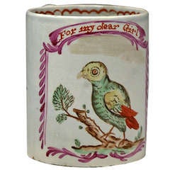 Antique Staffordshire pottery mug For My Dear Girl. c1800