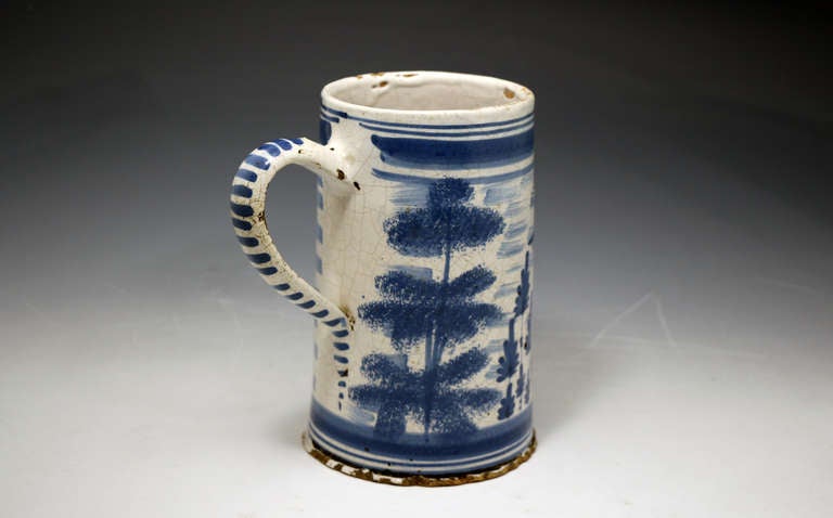 18th Century and Earlier Antique Delft Pottery Tankard Dutch 18th century period