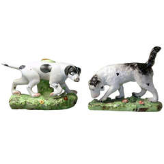 Antique Staffordshire Pottery Pair of Pointer and Setter Sporting Dogs 3