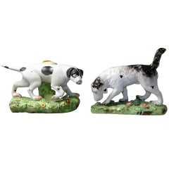 Antique Staffordshire Pottery Pair of Pointer and Setter Sporting Dogs