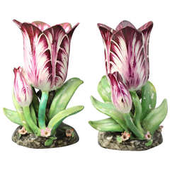 Pair of Antique English Staffordshire Porcelain Tulip form Vases