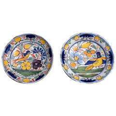 Pair of Antique Pottery Delft, Polychrome Chargers
