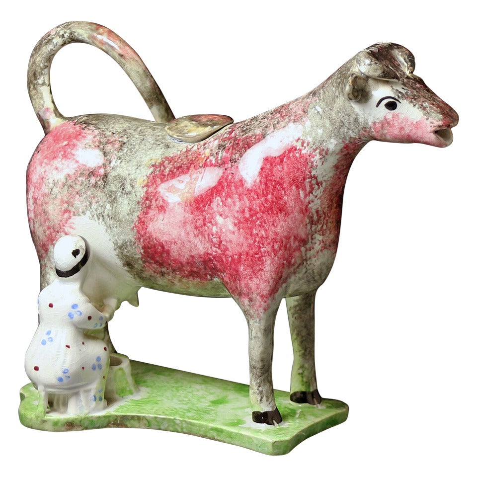 Antique English Pottery Figure in the Form of a Cow Creamer