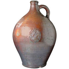 Antique Late 17th Century Large Stoneware Pottery Bottled