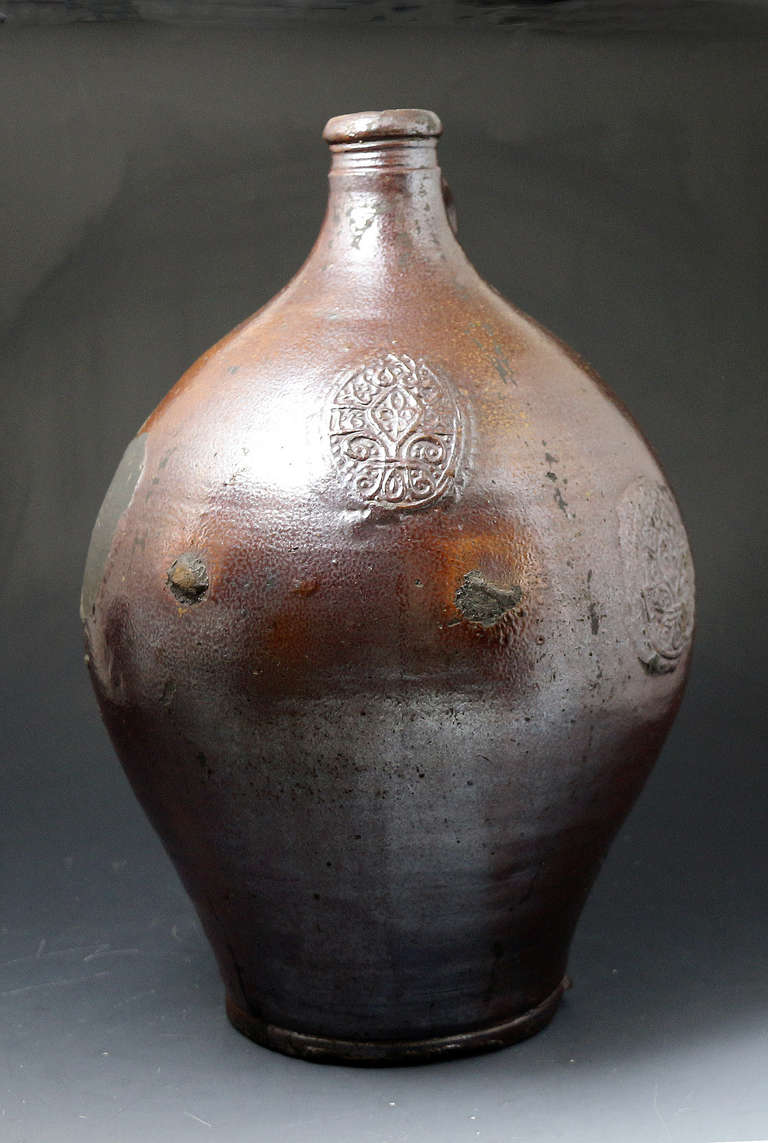 German Late 17th Century Large Stoneware Pottery Bottled