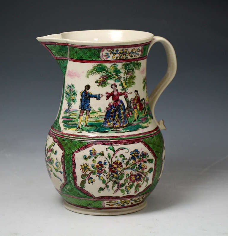 Antique period mid 18th century Staffordshire pottery saltglaze pitcher