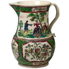 Antique period mid 18th century Staffordshire pottery saltglaze pitcher