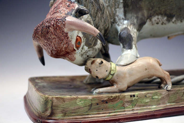 English Antique Staffordshire Pottery Figure Group Bull Baiting in Pearlware circa 1820