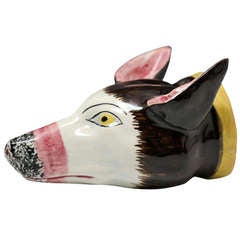 Antique Pottery Stirrup Cup in the Form of a Fox's Head Early 19th Century