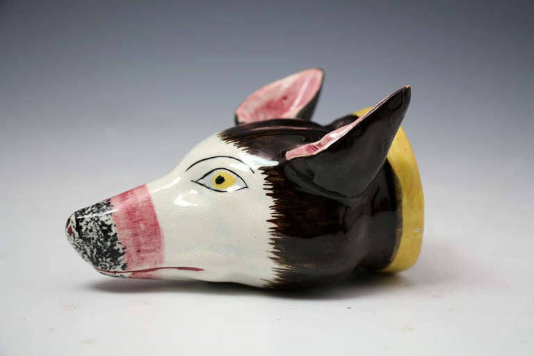 Antique Pottery Stirrup Cup in the Form of a Fox's Head Early 19th Century