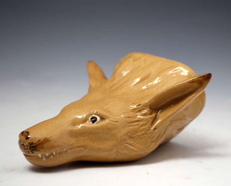 Antique Staffordshire Pottery Fox Head Stirrup Cup Late 18th Century Period