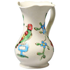 Antique Staffordshire Pottery Saltglaze Cream Jug with Figure of a Bird