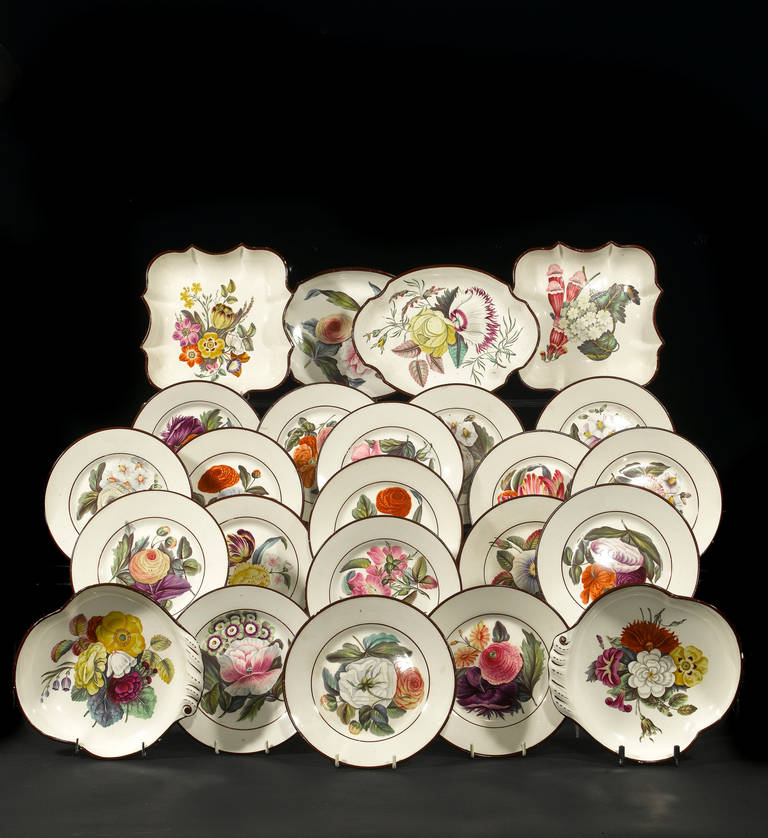 English Pottery Dessert Service with Botanicals from Don Pottery Yorkshire