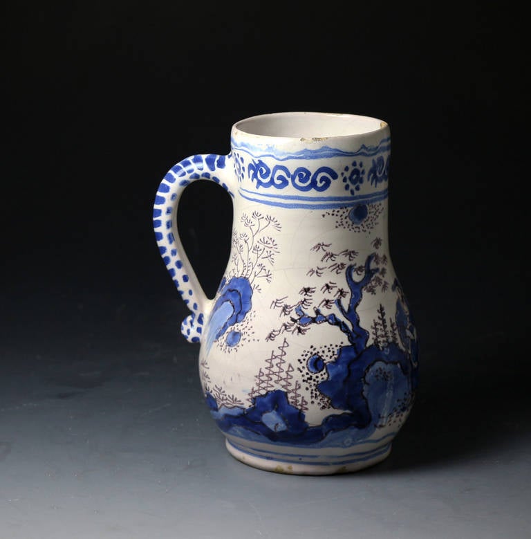 18th Century and Earlier English Delftware Pottery Tankard, Probably Brislington
