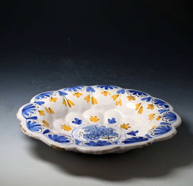 18th Century and Earlier Antique English Pottery, Delftware Lobed Moulded Dish