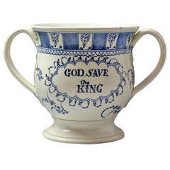 Antique pearlware pottery painted blue loving cup