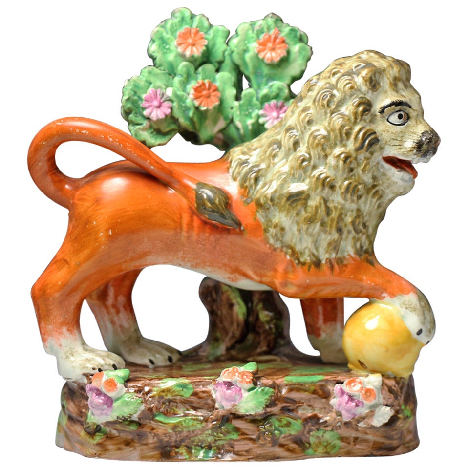 Antique English Pottery Sherratt Staffordshire Pearlware Figure of a Lion