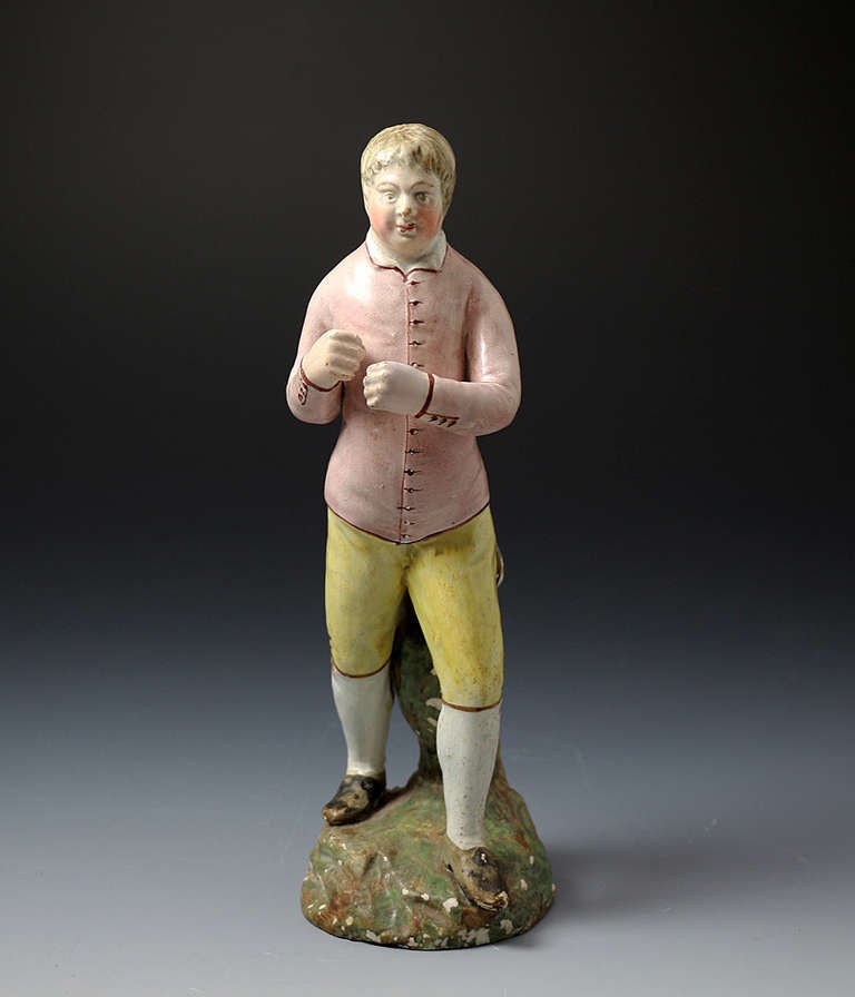 Antique English pottery Staffordshire figure of a boxer