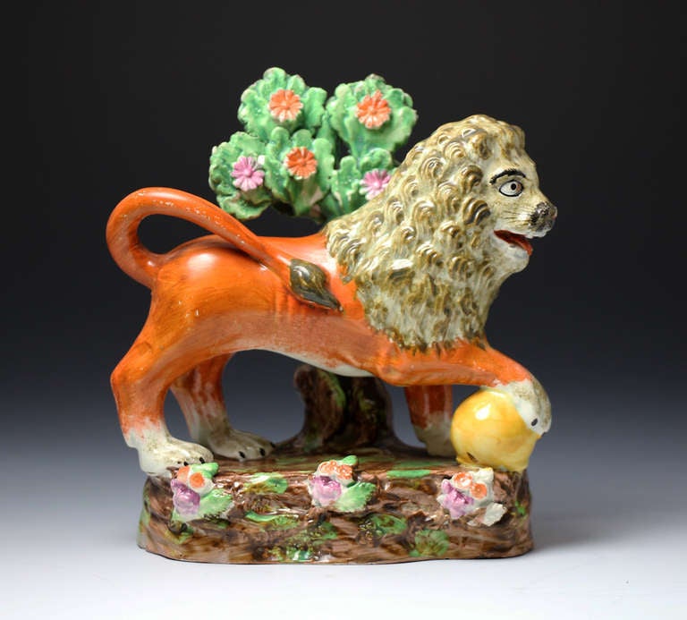 Antique English Pottery Sherratt Staffordshire Pearlware Figure of a Lion