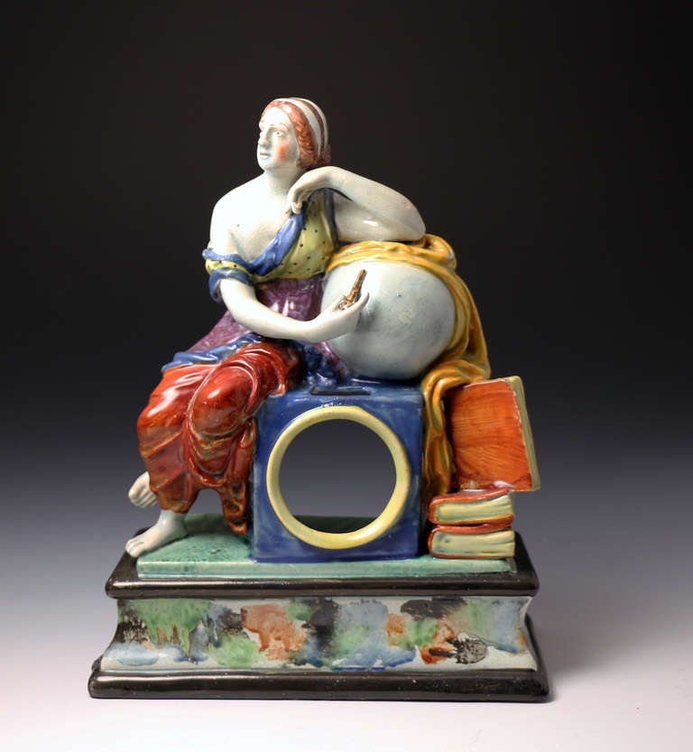 Antique English Staffordshire Pottery Clock Figure of Urania ca.1800