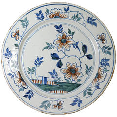 English Delftware Pottery Polychrome Decorated Dish