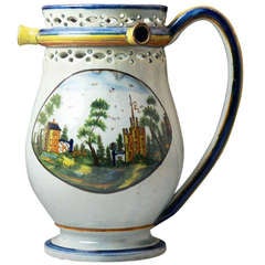 Antique English pottery Prattware puzzle jug c1800 Staffordshire or Yorkshire