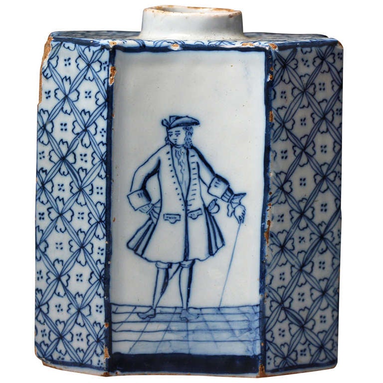Antique English London Delftware Pottery Tea Caddy at 1stDibs