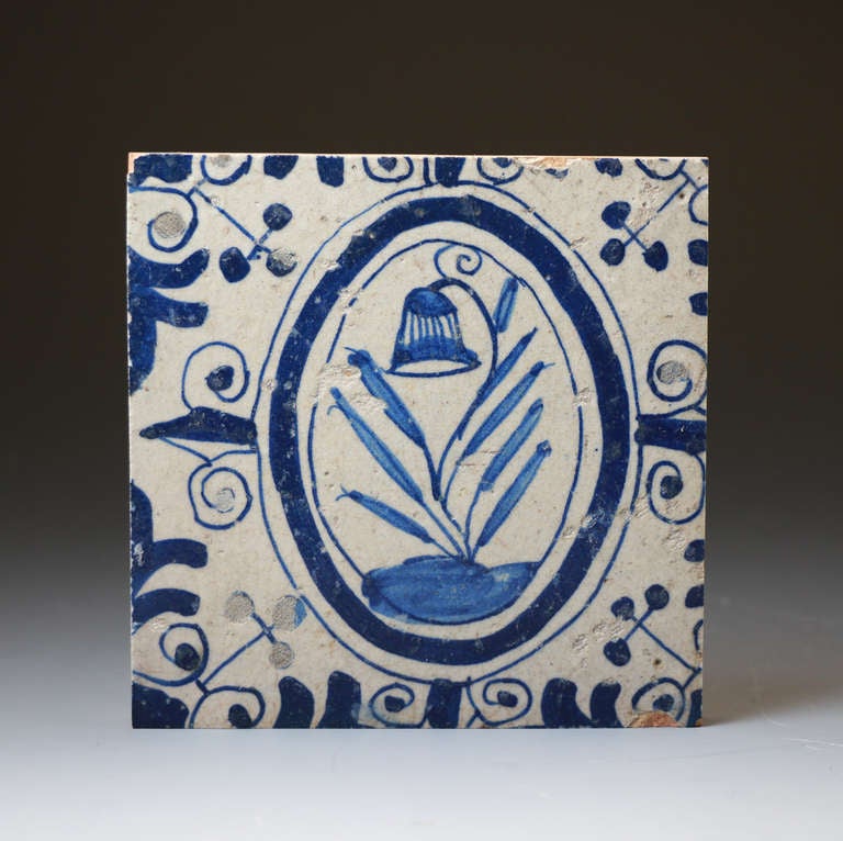 Pickle Herring English Antique Delft Pottery Tile In Blue And White C1640