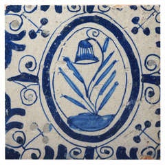 Pickle Herring English Antique Delft Pottery Tile In Blue And White C1640