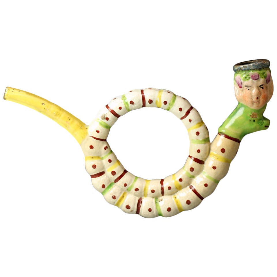 Antique Staffordshire pottery pearlware figure of a pipe in the form of a snake