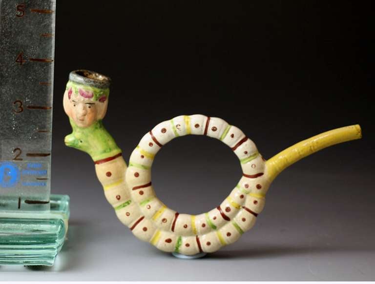 English Antique Staffordshire pottery pearlware figure of a pipe in the form of a snake
