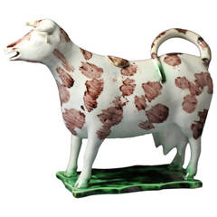 English Pottery Figure of a Cow Creamer Antique Period, circa 1800