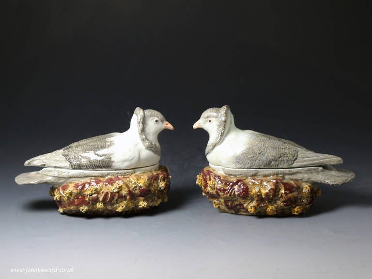 A pair of pearlware dove tureens, Staffordshire pottery early 19th century.