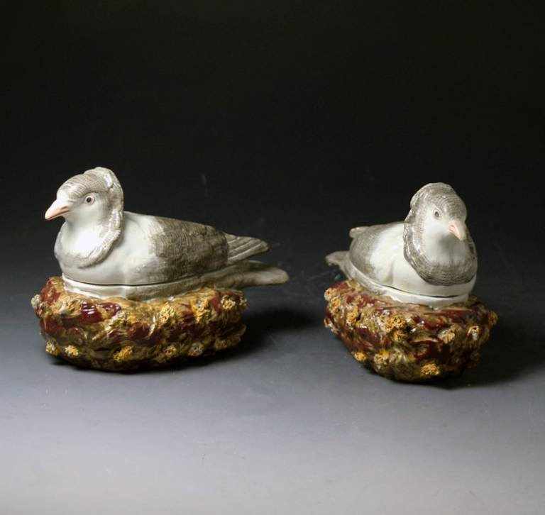 English Pair of Staffordshire Figures of Doves in the Form of Tureens Pearlware
