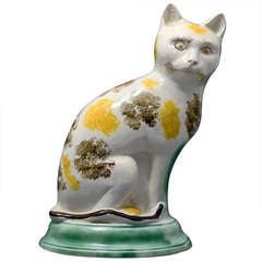 Antique Staffordshire Pottery Figure of Seated Cat - England Circa 1785