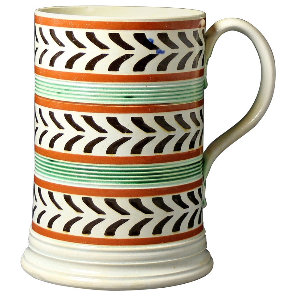 English or Welsh antique mocha ware pottery tankard circa 1800