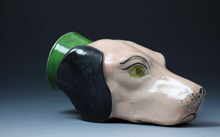 Antique Pottery English or Scottish Stirrup Cup of a Hound Early 19th Century
