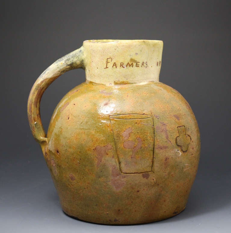 English Devon Pottery Cider Jug Inscribed Farmers Arms and Dated 1829 2