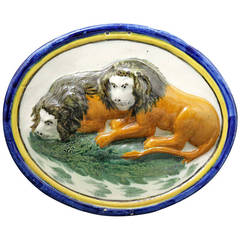 English Pottery Plaque with Two Lions
