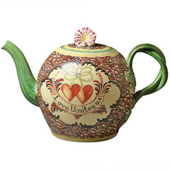 Antique Creamware English Pottery Chintz Pattern Teapot
