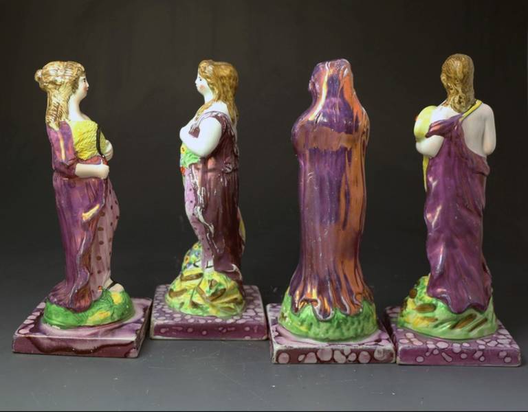English Set of the Four Seasons Figures in Pink Luster