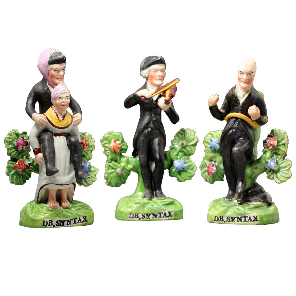 Antique English Staffordshire Pottery Figures Trio of Doctor Syntax, circa 1820