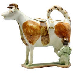 Antique Period Pottery Creamer Figure In The Form Of A Cow