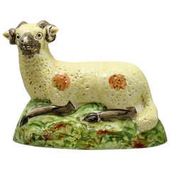 Antique English Staffordshire Pottery Figure of a Ram Early 19th Century