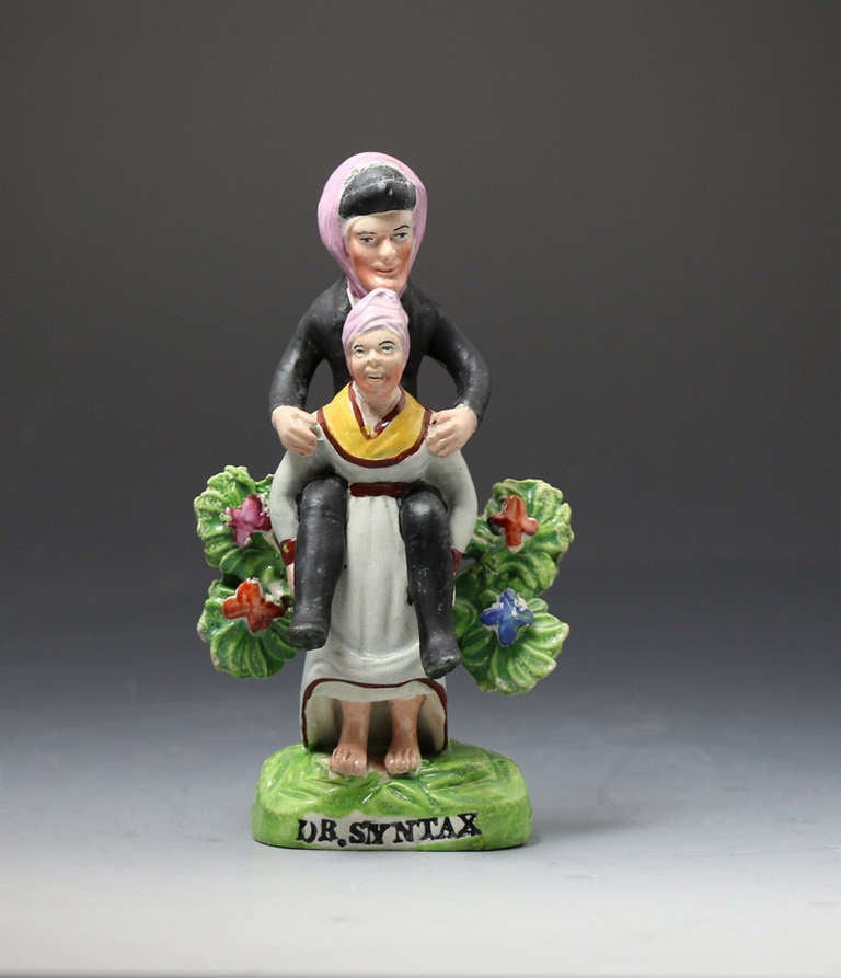 19th Century Antique English Staffordshire Pottery Figures Trio of Doctor Syntax, circa 1820