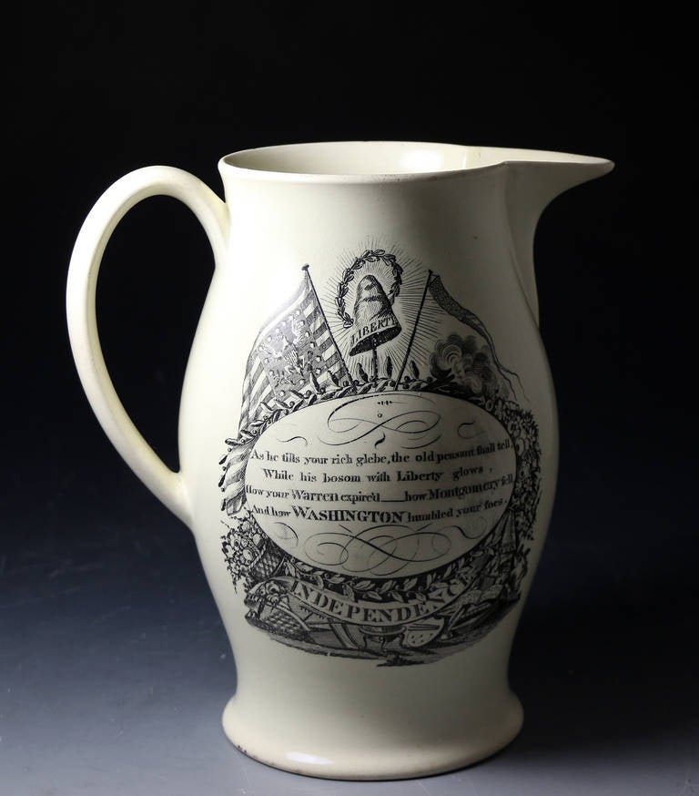 18th Century and Earlier Antique English Pottery Creamware Pitcher with Print of 