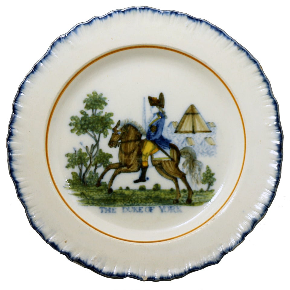 Antique Commemorative Plate with Blue Edge Depicting the Duke of York ca. 1790