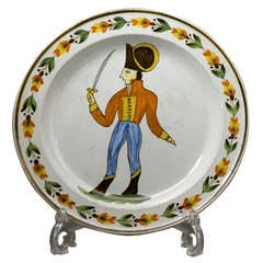 Antique English Pottery Prattware Plate with Figure of Soldier ca. 1795