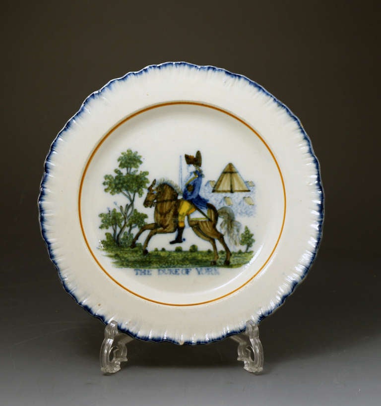 Antique Commemorative Plate with Blue Edge Depicting the Duke of York ca. 1790
